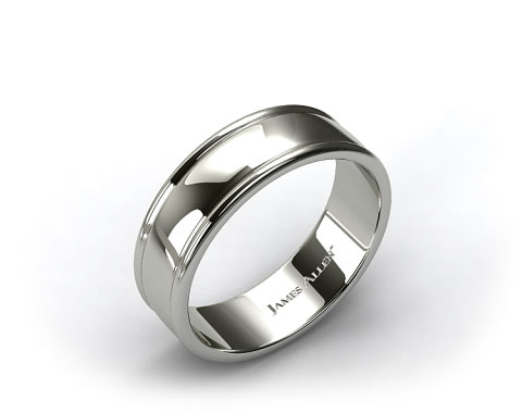 18k White Gold 8mm Grooved Edge Comfort Fit Wedding Band